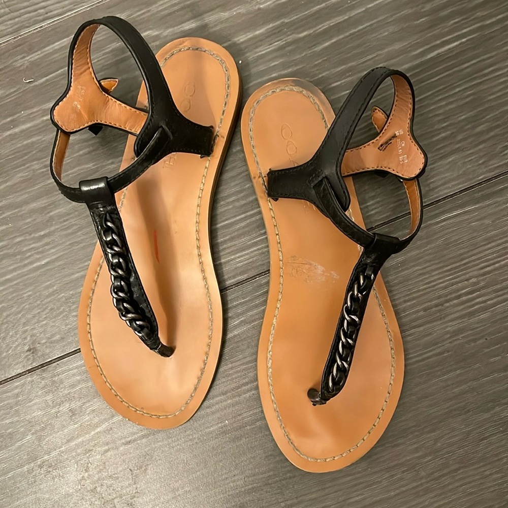 Coach Leather Chain T Sandals - Black - size 5